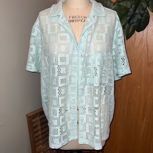 Original Use Crochet Knit Shirt Mens XXL Aqua Blue New Geometric Button Down
